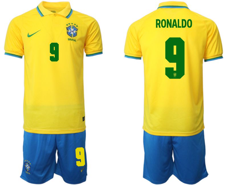 Men 2022 World Cup National Team Brazil home yellow #9 Soccer Jersey